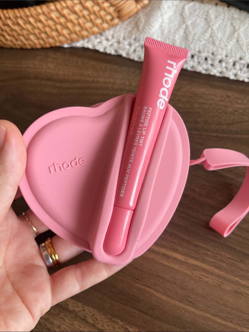 RHODE Peptide Lip Tint in Rose Pink with Heart Case